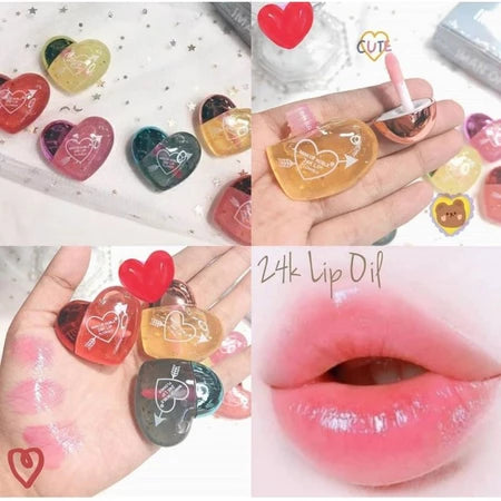 Lip Oil Glossy Heart Shape Pink Lip Gloss Tint