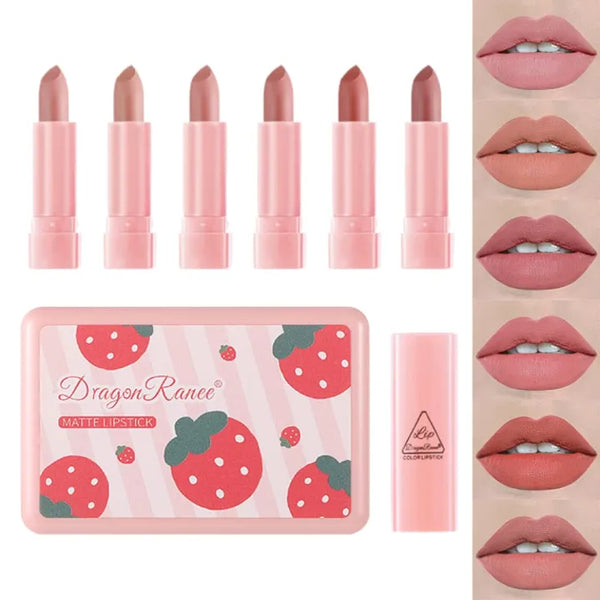 Dragon Ranee 6pcs Matte Mini Lipstick Set Strawberry